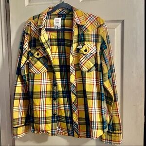 Topo Designs Yellow Plaid Shirt with Blue & Red Accents